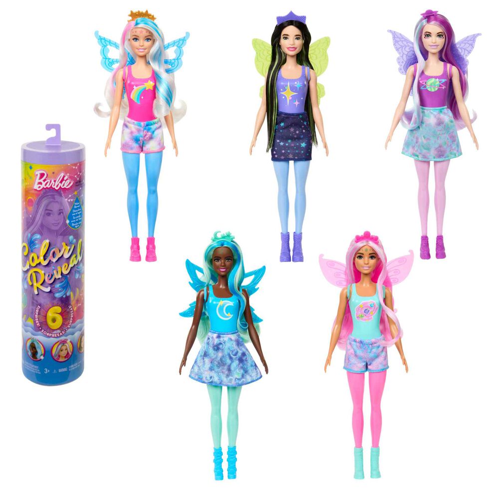 Comprar Barbie Color Reveal Muñeca con 6 sorpresas al abrir la caja,  colección Rainbow Galaxy con un brillo